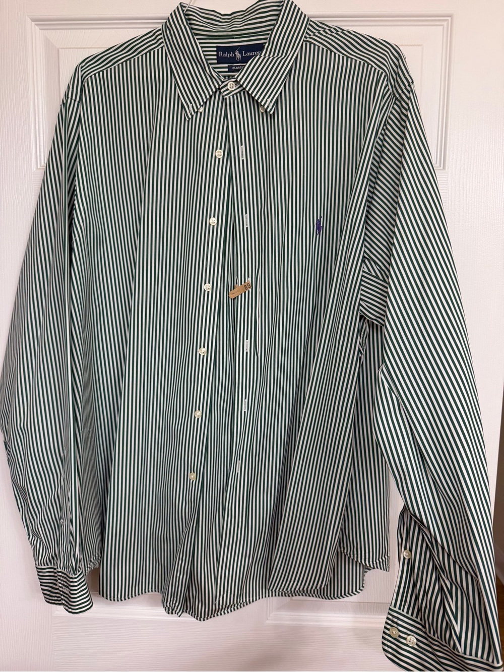 Ralph Lauren Men’s Dark Green & White Striped Button-Down Shirt